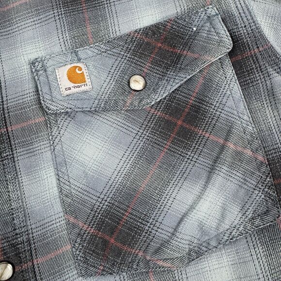 Carhartt Men's Relaxed Fit Plaid Long Sleeve Grey Blue Heavyweight Shirt Small - Picture 4 of 16
